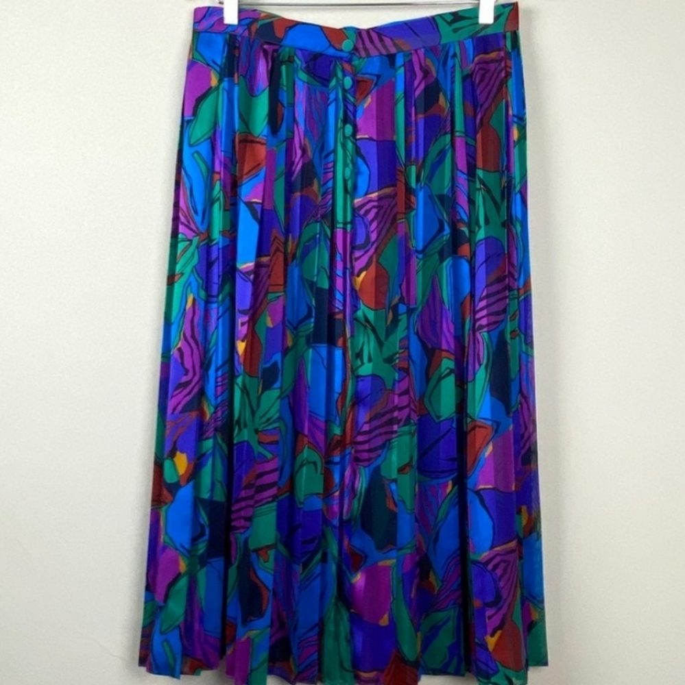 Vintage Abstract Print Accordion Pleat Skirt